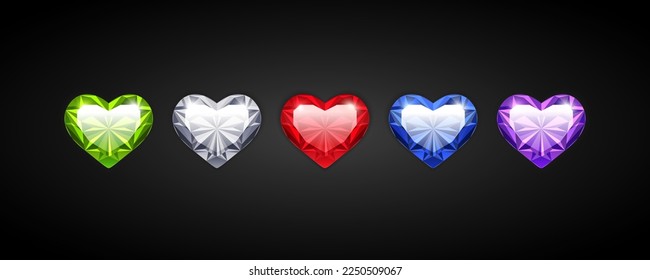 Conjunto de Iconos de Corazón de Gema Vectorial para Proyectos de Joyas Románticas. Clipart para San Valentín y diseño de bodas.