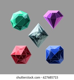 Set of vector gemstones on the gray background