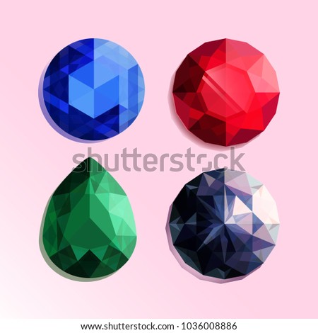 Set of vector gemstones on pink background