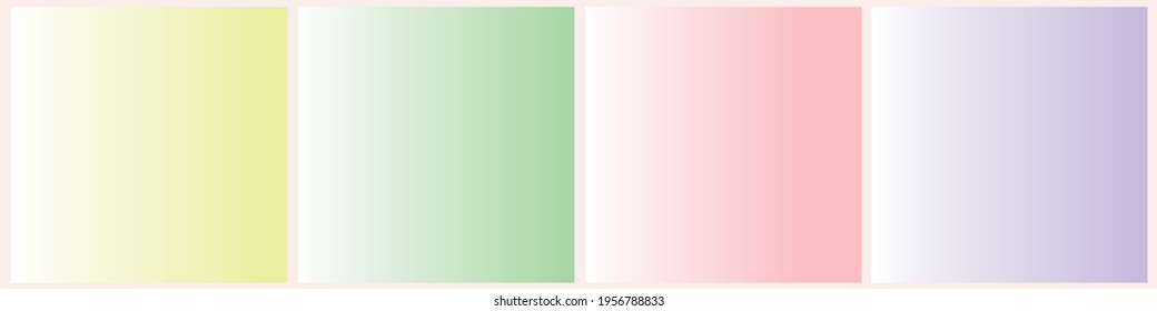 Set of vector gentle pastel bright trendy gradients. 2021 collection of modern colors. Palette for decoration and design. Isolated palettes. Stretching color. Marshmallow, yellow, beige, green, youth