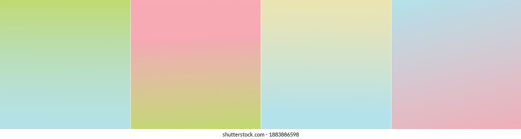 Set of vector gentle pastel simple trendy gradients. 2021 collection of modern colors. Palette for decoration and design. Isolated palettes. Stretching color. Green, gray, pink, beige, blue, lilac