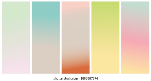 Set Of Vector Gentle Pastel Simple Trendy Gradients. 2021 Collection Of Modern Colors. Palette For Decoration And Design. Isolated. Stretching Color. Green, Gray, Pink, Beige, Blue, Lilac, Terracotta