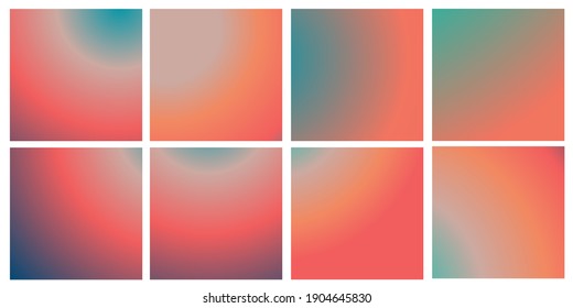 Set of vector gentle pastel simple trendy gradients. 2021 collection of modern colors. Palette for decoration and design. Isolated palettes. Stretching color. Red, orange, light blue, blue, turquoise