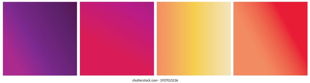 Set of vector gentle pastel simple trendy gradients. 2021 collection of modern colors. Palette for decoration and design. Isolated palettes. Stretching color. Purple, pink, orange, yellow, fuchsia