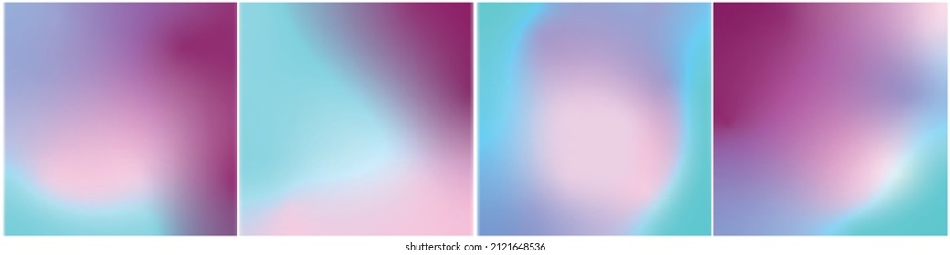 Set Of Vector, Gentle, Pastel, Trendy Gradients. 2022, 2023 Collection Of Modern Colors. Palette For Decoration And Design. Isolated Templates. Stretching Color. Turquoise, Beige, Pink, Violet, Blue.