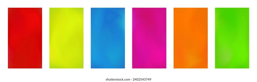 Set of vector geometric banner backgrounds. Bright yellow, green, red, magenta and blue rectangles. Abstract fluid gradient rectangle set. Childish vivid liquid colorful social media story backgrounds