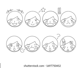 Set of vector geometric black and white simple smiley icons. Emoticons.