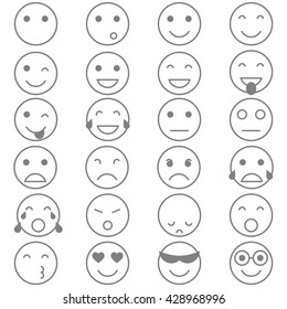 Set of vector geometric black and white simple smiley icons. Emoticons.
