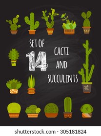 Set vector geometric cacti .It can be used as a stamp, postcard or print