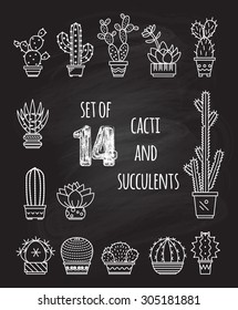 Set vector geometric cacti  in trendy mono line style - art deco.It can be used as a stamp, postcard or print