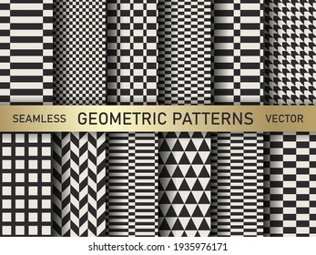 Set of vector geometric decorative patterns. Collection black and white abstract geometrical backgrounds for design, fabric, textile, wrapping etc.