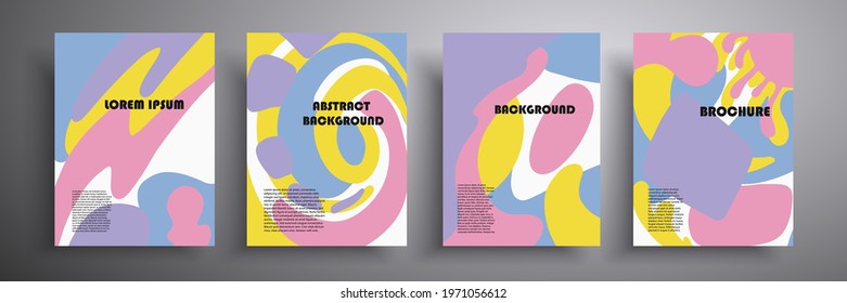 Set of vector geometric illustrations. Liquid patterns in delicate colors. Presentation design, printing, flyers, business cards, menus, posters, sites, packaging, cover.