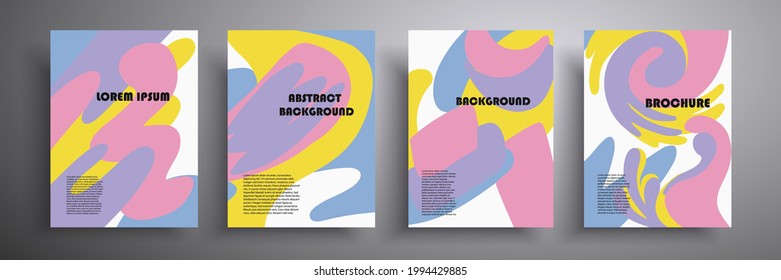 Set of vector geometric illustrations. Liquid patterns in delicate colors. Presentation design, printing, flyers, business cards, menus, posters, sites, packaging, cover.