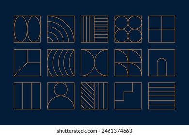 Set of vector geometric linear shapes inspired by Art Deco