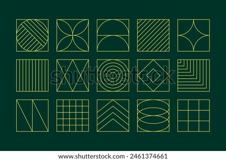 Set of vector geometric linear shapes inspired by Art Deco