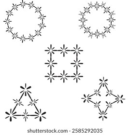 Set of Vector geometric ornamental border frame with floral pattern.
