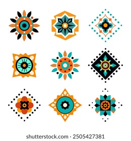 Conjunto de adornos geométricos de Vector en el estilo de la cultura india de yoga Ilustración abstracta moderna Aislado