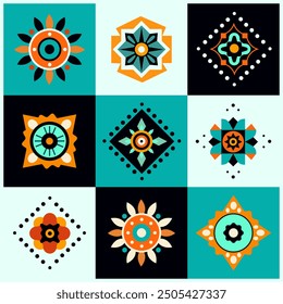 Set of vector geometric ornaments in yoga style Indian culture pattern Modern abstract illustration 