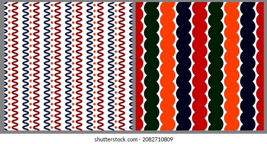 Set of vector geometric patterns. Abstract pattern of smooth curved lines red and blue color, isolated background. 