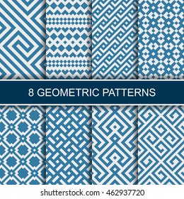 Set of vector geometric patterns. Collection of seamless patterns for your design. 
Vector illustration.
