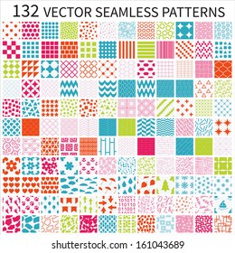 Set of vector geometric, polka dot, floral, decorative patterns.