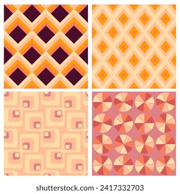 Set of vector geometric seamless patterns, groovy vibes of 70s, psychedelic Pattern designs, Disco Inspired, Iconic Aesthetics