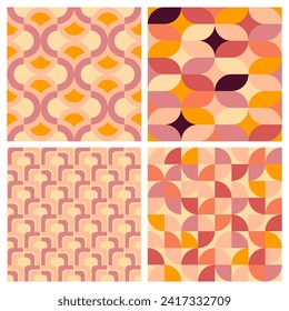 Set of vector geometric seamless patterns, groovy vibes of 70s, psychedelic Pattern designs, Disco Inspired, Iconic Aesthetics