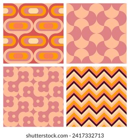 Set of vector geometric seamless patterns, groovy vibes of 70s, psychedelic Pattern designs, Disco Inspired, Iconic Aesthetics