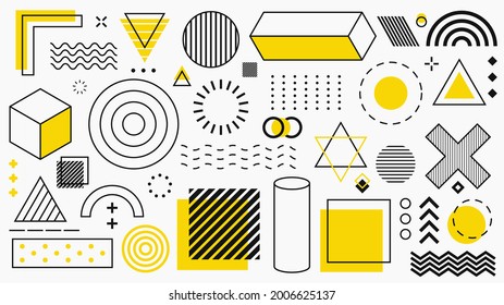 Set of vector geometric shapes. Memphis design, retro elements for web, vintage, advertisement, commercial banner, poster, leaflet, billboard, sale. Collection trendy halftone vector geometric shapes.