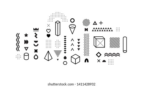 Conjunto de formas geométricas vectoriales. Elementos gráficos de moda para su diseño único.