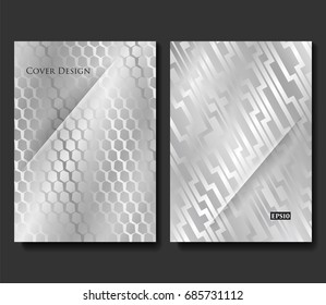 Set of Vector Geometric Templates. Fold Line Silver Metallic Texture Background. Applicable for Brochures, Banners, Party Invitations, Posters and Fliers.