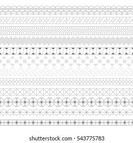 Set of vector geometrical dividers. Borders for the text, invitation cards, various printing editions. Seamless horizontal patterns. Modern trendy elements for design.