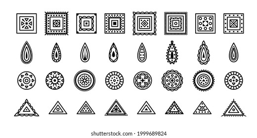 Conjunto de ornamentos geomítricos vectoriales en estilo boho. 