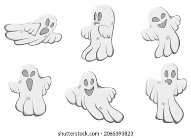 Set of vector ghosts in cartoon style, isolated on white background.