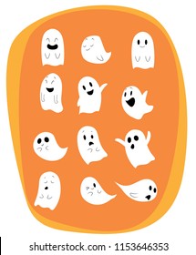 Set of vector ghosts for Halloween design. Cartoon