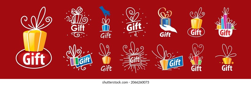 Un conjunto de iconos de regalo vectorial en un fondo rojo