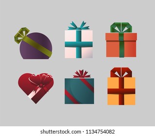Set of vector gifts. Gifts for Christmas, St. Valentine's Day.