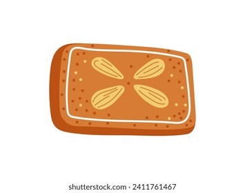 Set of vector gingerbread cookies in diffent form isolated on white background with almond nuts.Christmas homemade biscuits.Holiday pastry in winter time