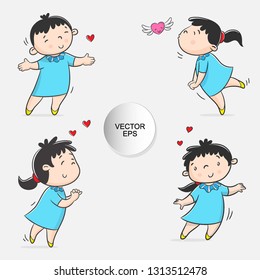 set vector girl cartoon character, kids figure