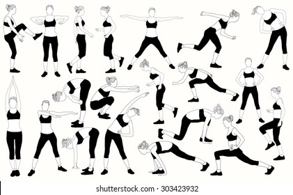 Set vector of a girl trains on white background.