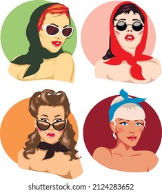 Set-Vektorgrafik, Mädchen im Retro-Stil