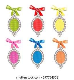 Set of vector glamorous charms. Vector illustration with bows and diamonds