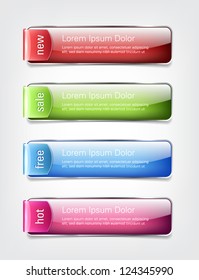A set of vector glass glossy buttons with shiny plastic tags