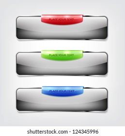 A set of vector glass glossy buttons with shiny plastic tags