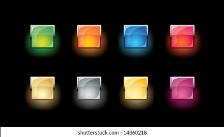 Set of vector glass shone buttons on a black background