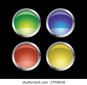 Set of vector glass shone buttons on a black background