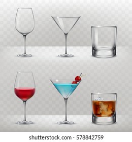 Set of vector glasses for alcohol