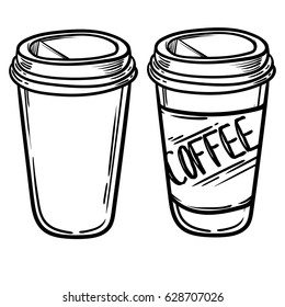 Set of vector glasses with coffee or tea. Hipster Coffee time. Vector Illustration. coffee to go.