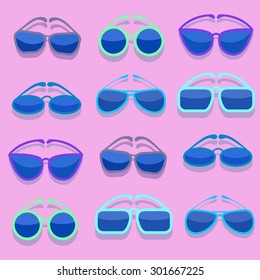 set of vector glasses on pink background