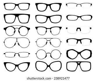 set of vector glasses on white background